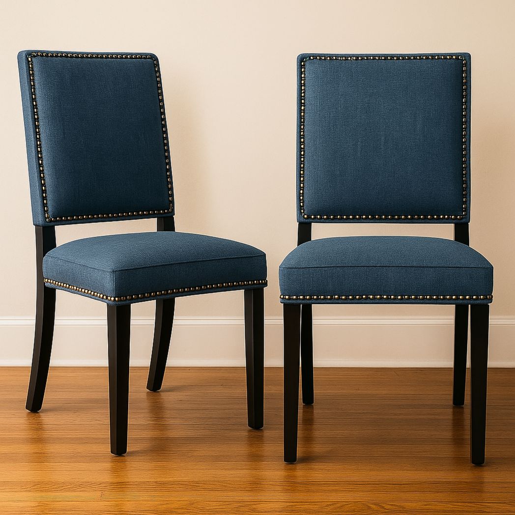 Lot de 2 chaises de salle à manger en tissu polyester et bois, bleu, hauteur 95 cm