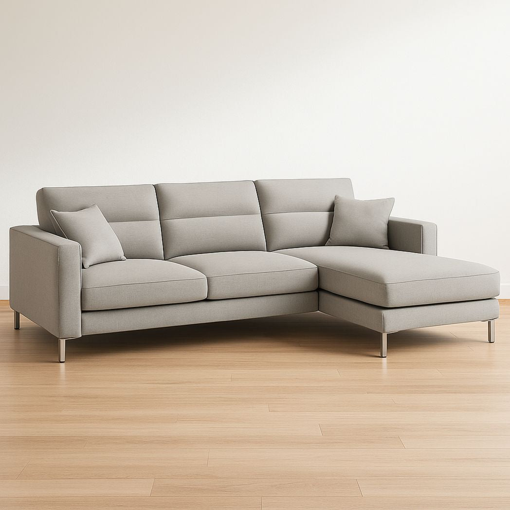 Canapé d'angle en tissu gris avec pieds en métal 240x160x85 cm