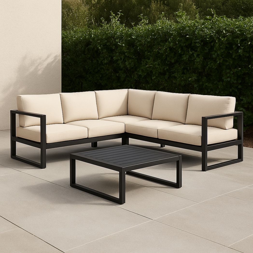 Ensemble de salon de jardin L en métal et tissu résistant beige/Noir