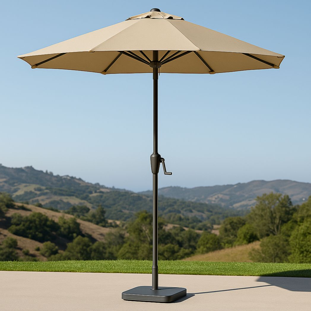 Parasol d'extérieur rond en polyester avec mât en aluminium réglable, diamètre 270 cm, Beige