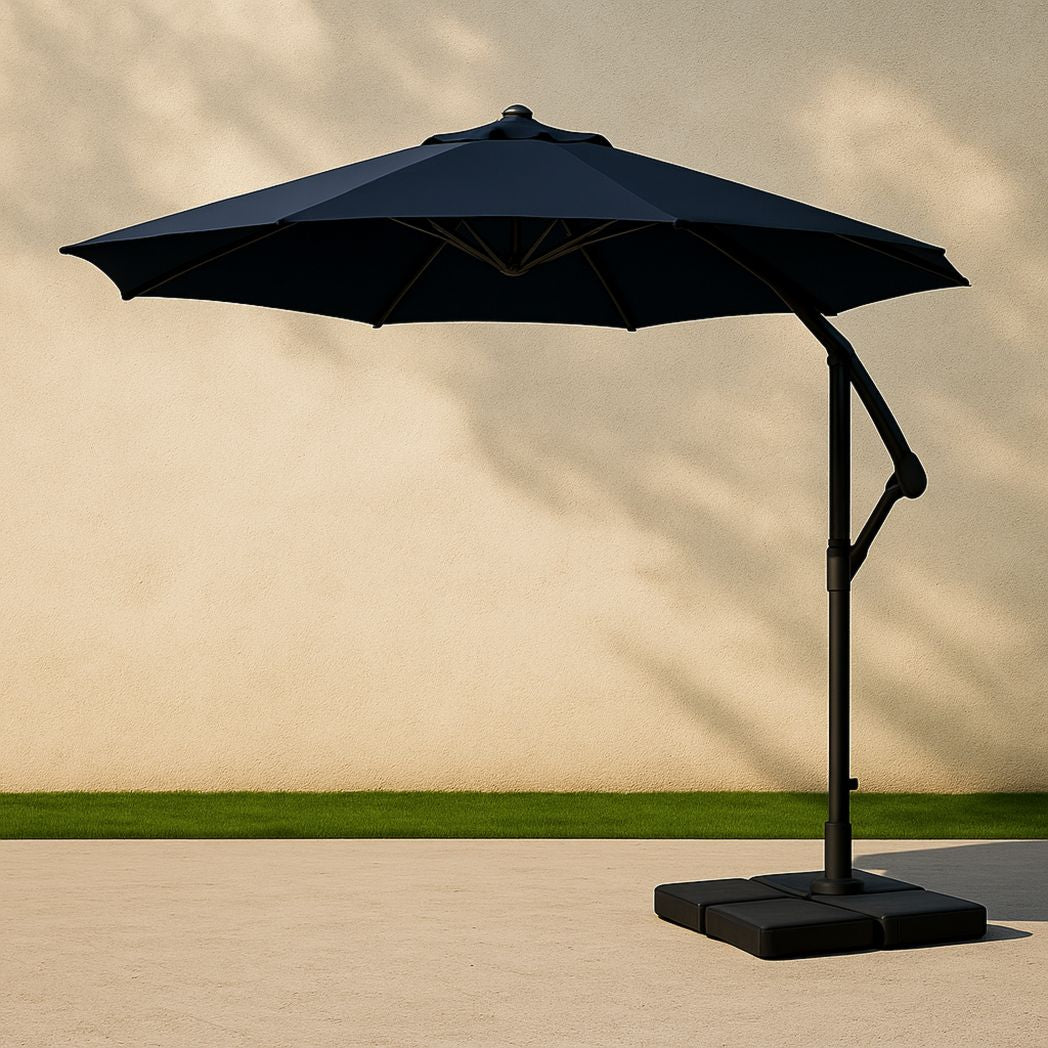 Parasol déporté rond en polyester et aluminium noir diamètre 300 cm