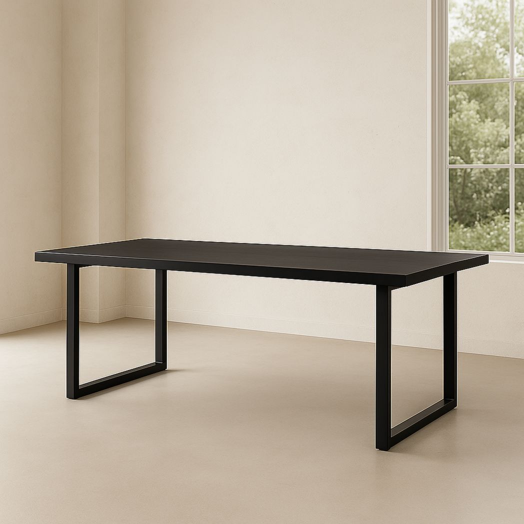 Table à manger rectangulaire métal MDF noir 180x90x75 cm