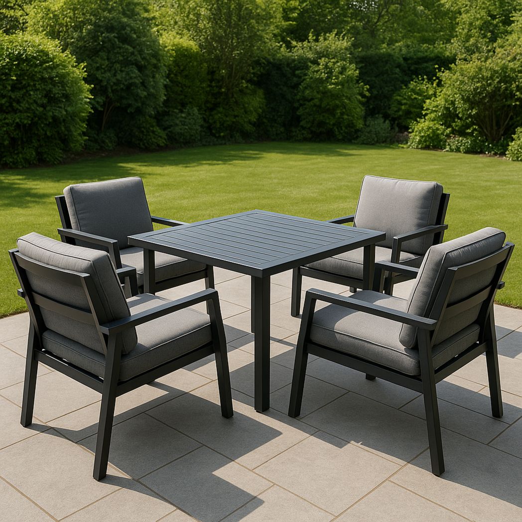 Ensemble de mobilier de jardin 5 pièces en aluminium gris avec coussins en tissu polyester