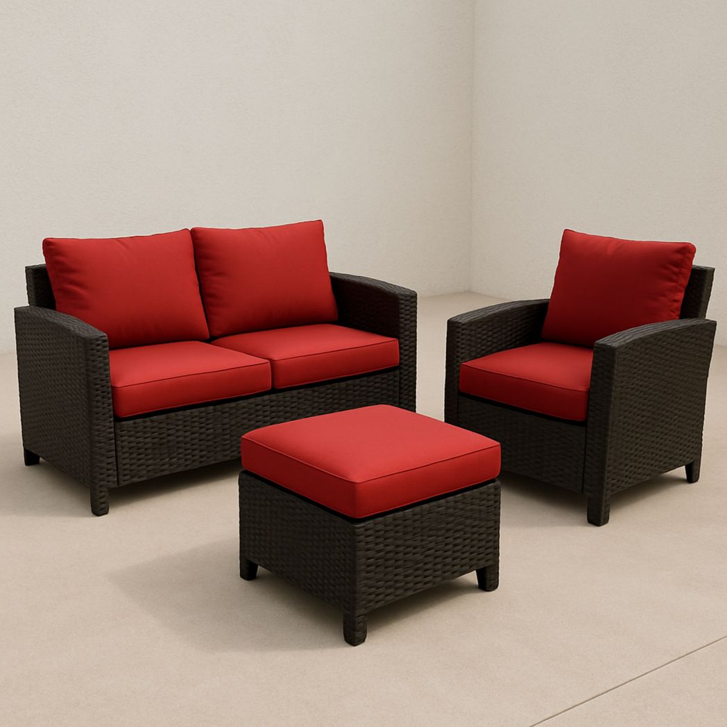 Ensemble de Meubles d'Extérieur 4 Pièces en Résine Tressée avec Coussin en Polyester Rouge