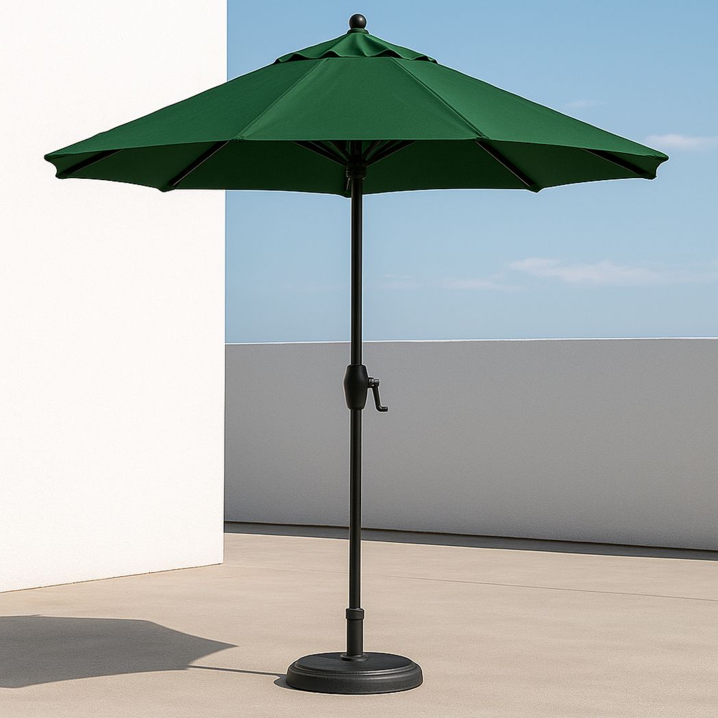 Parasol d'extérieur rond vert en polyester avec mât en aluminium et base en acier, diamètre 2,5 m