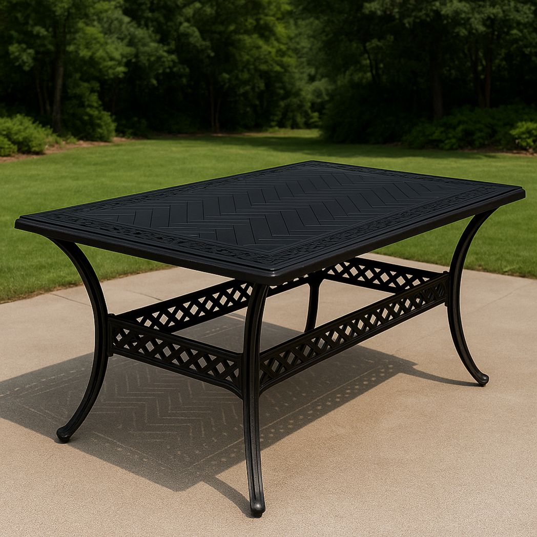 Table de jardin rectangulaire en aluminium noir 150x90x75 cm
