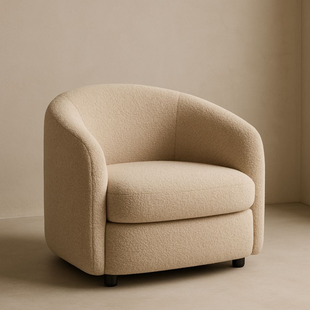 Fauteuil Lounge en Tissu Bouclé Beige