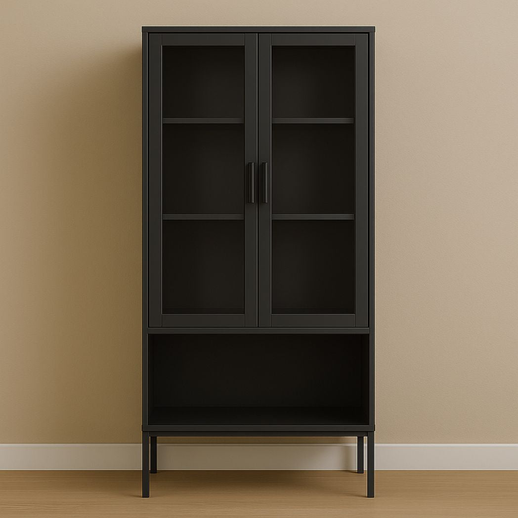 Vitrine en métal/bois avec portes en verre Noir 180x80x40 cm
