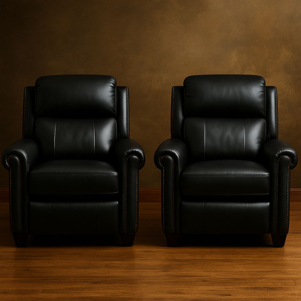 Lot de 2 fauteuils inclinables en cuir PU noir avec rembourrage en mousse