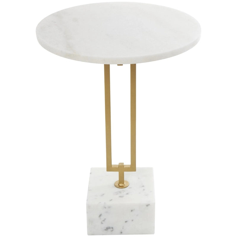 Table d'appoint géométrique en marbre avec support rectangulaire en métal doré - Blanc - Roche River Decor