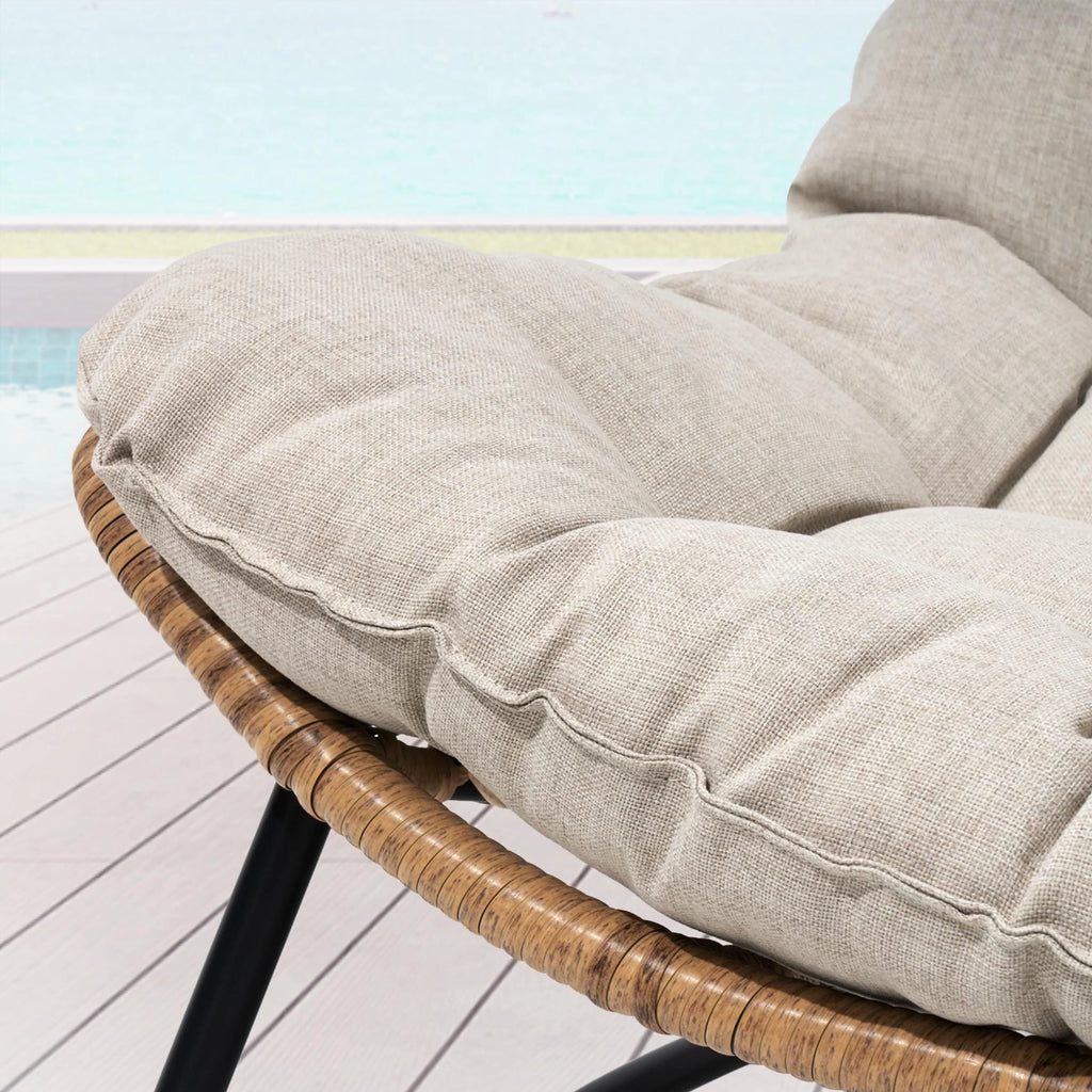 Fauteuil Papasan double deux places avec coussin, en rotin PE résistant aux intempéries et structure en métal pour intérieur et extérieur