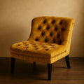 Chaise en Velours Moutarde avec Boutonnage et Pieds en Bois Massif