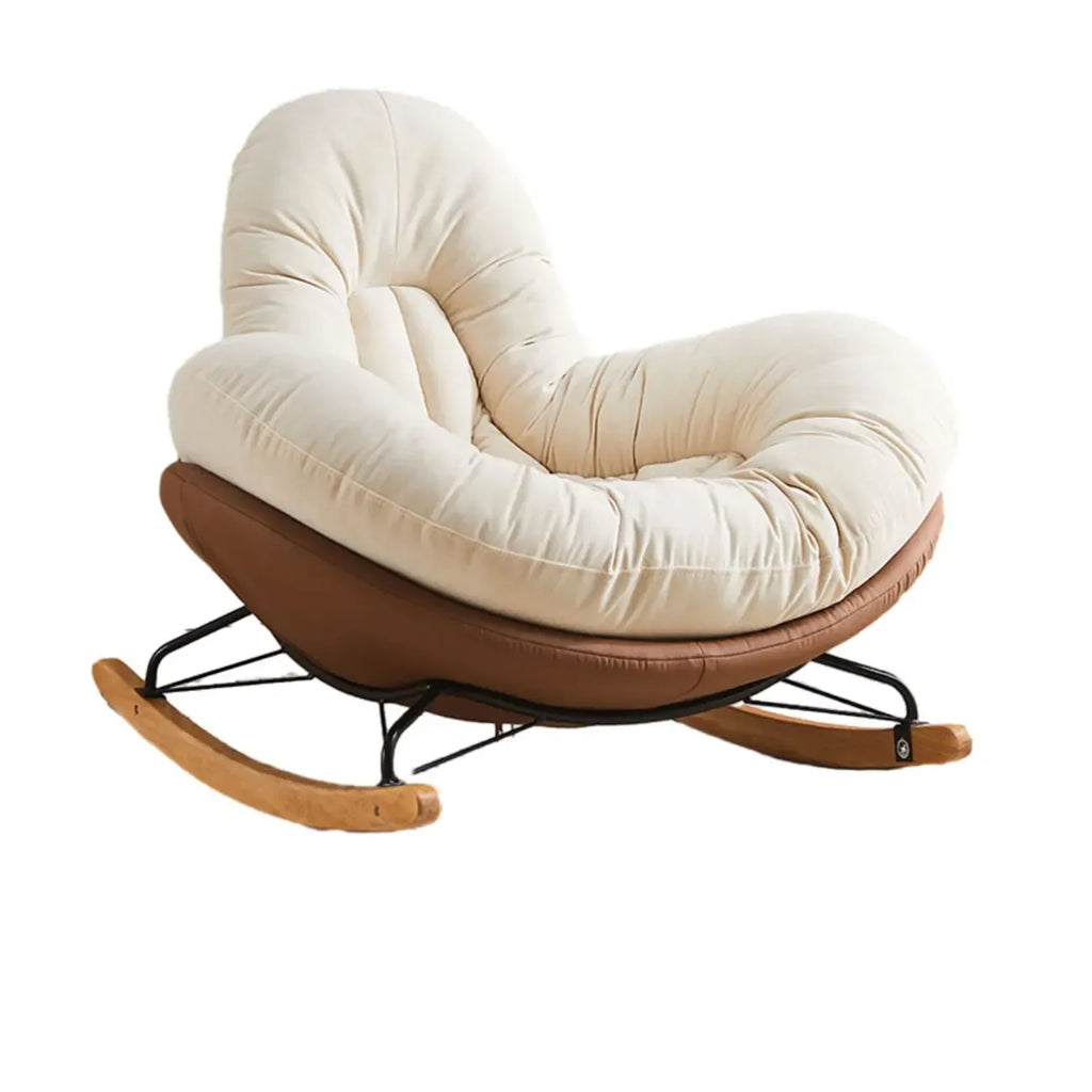 Fauteuil à bascule rembourré beige à assise large avec repose-pieds