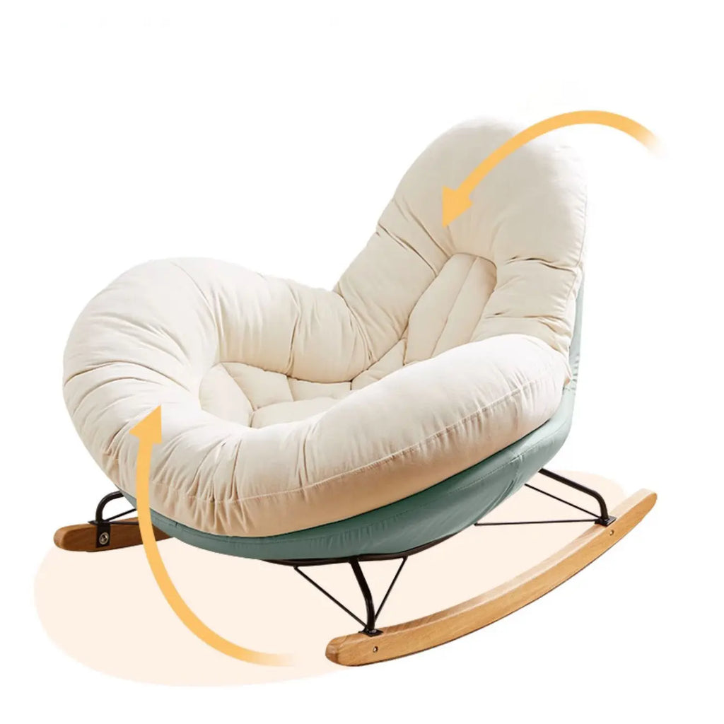 Fauteuil à bascule rembourré beige à assise large avec repose-pieds