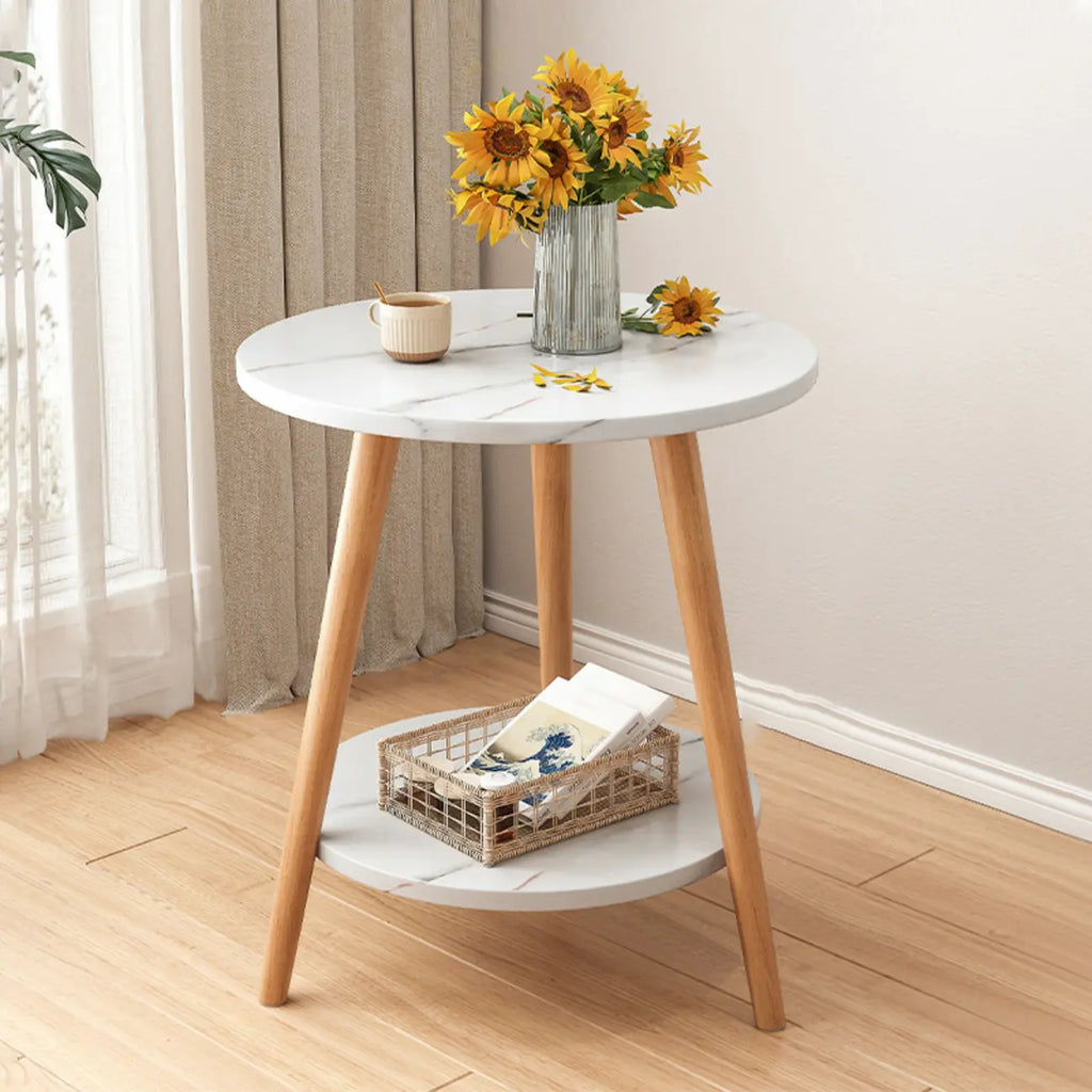 Table d'appoint ronde en bois à 2 niveaux avec rangement pour salon