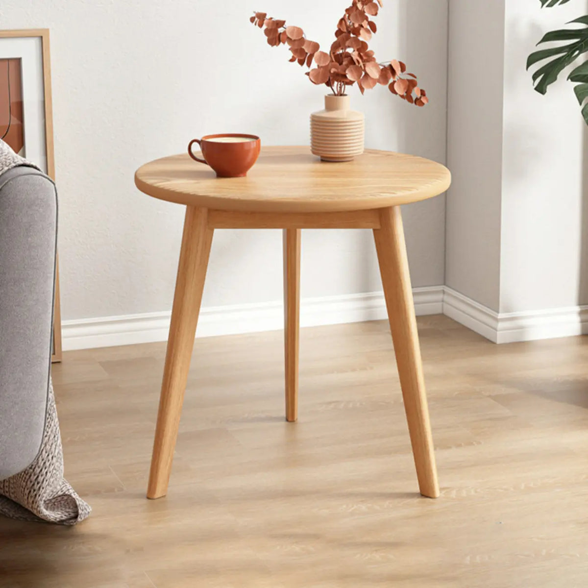 Table d'appoint ronde en bois à 2 niveaux avec rangement pour salon