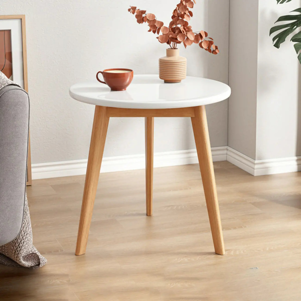 Table d'appoint ronde en bois à 2 niveaux avec rangement pour salon
