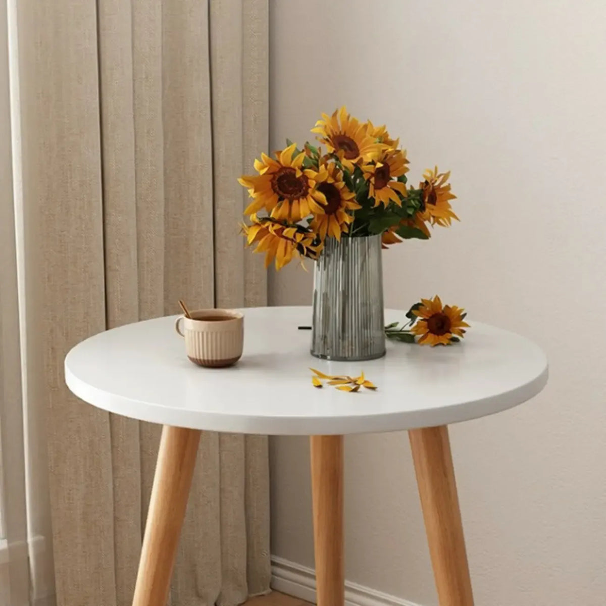 Table d'appoint ronde en bois à 2 niveaux avec rangement pour salon
