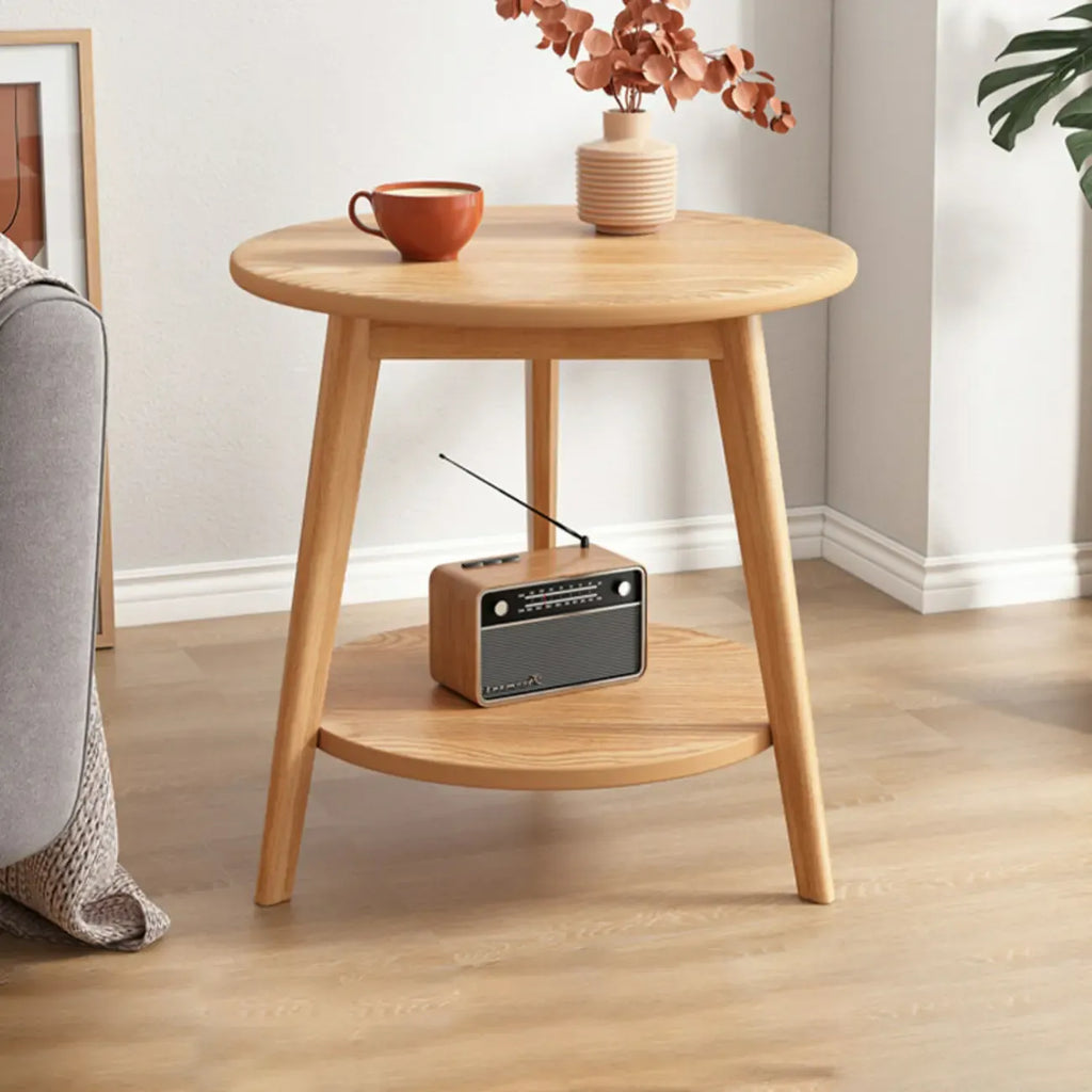 Table d'appoint ronde en bois à 2 niveaux avec rangement pour salon
