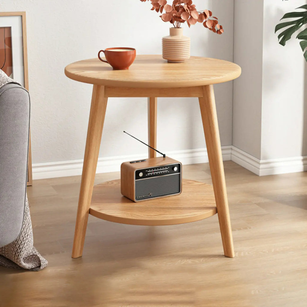 Table d'appoint ronde en bois à 2 niveaux avec rangement pour salon