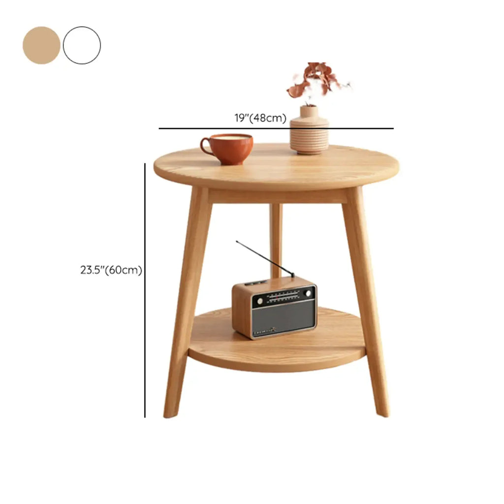 Table d'appoint ronde en bois à 2 niveaux avec rangement pour salon