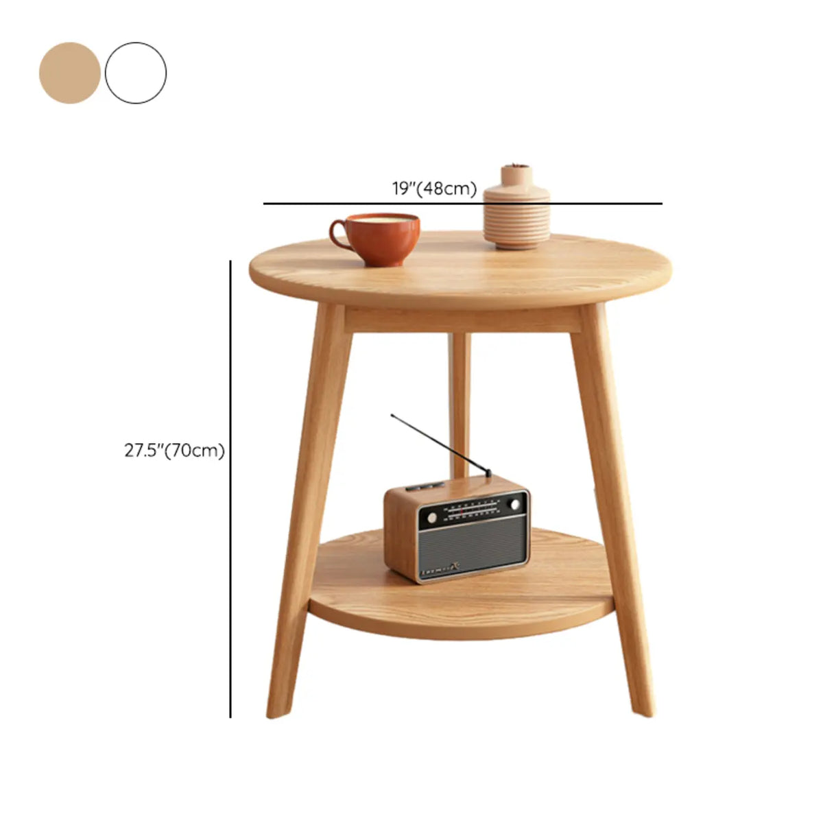 Table d'appoint ronde en bois à 2 niveaux avec rangement pour salon