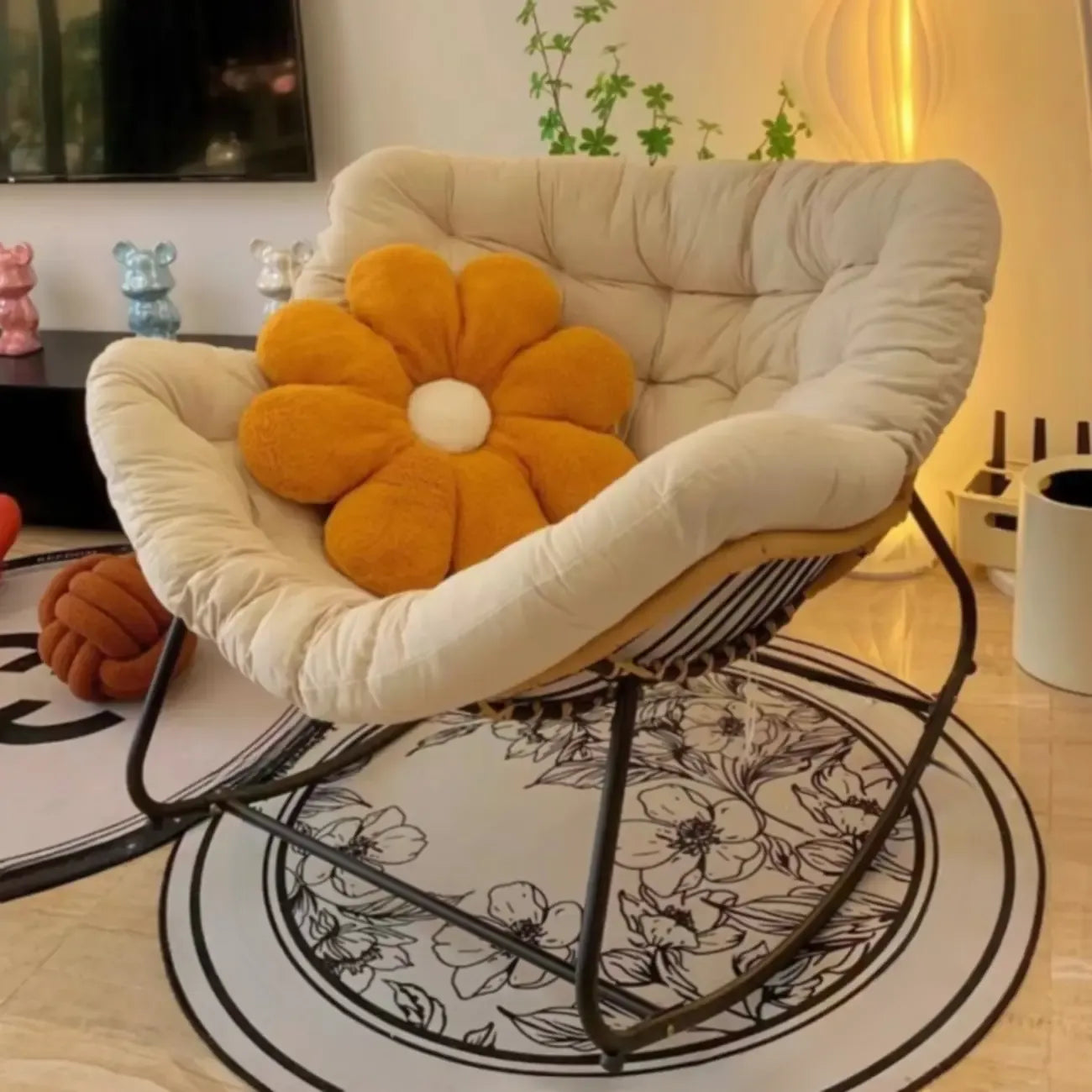 Fauteuil à bascule rembourré sans accoudoirs avec coussin pour salon