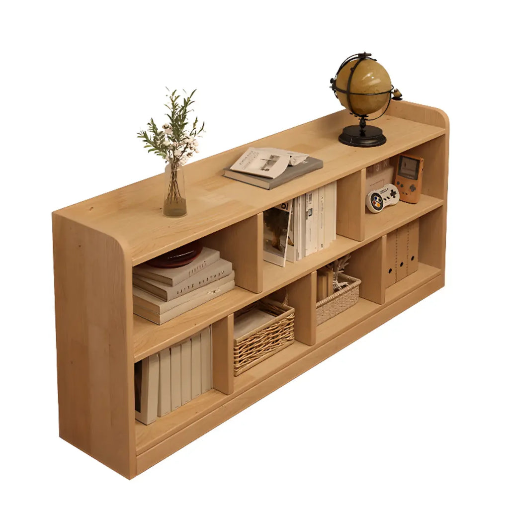 Bibliothèque basse rectangulaire en bois brun naturel avec rangement horizontal