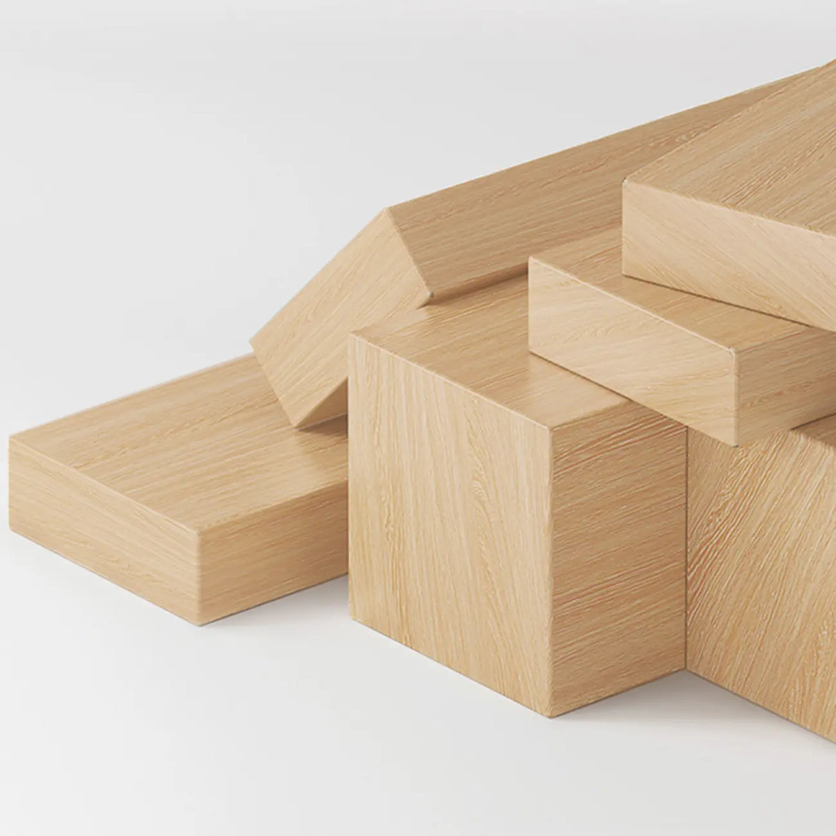 Bibliothèque basse rectangulaire en bois brun naturel avec rangement horizontal