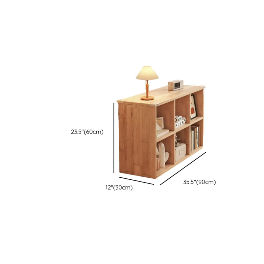 Bibliothèque basse rectangulaire en bois brun naturel avec rangement horizontal