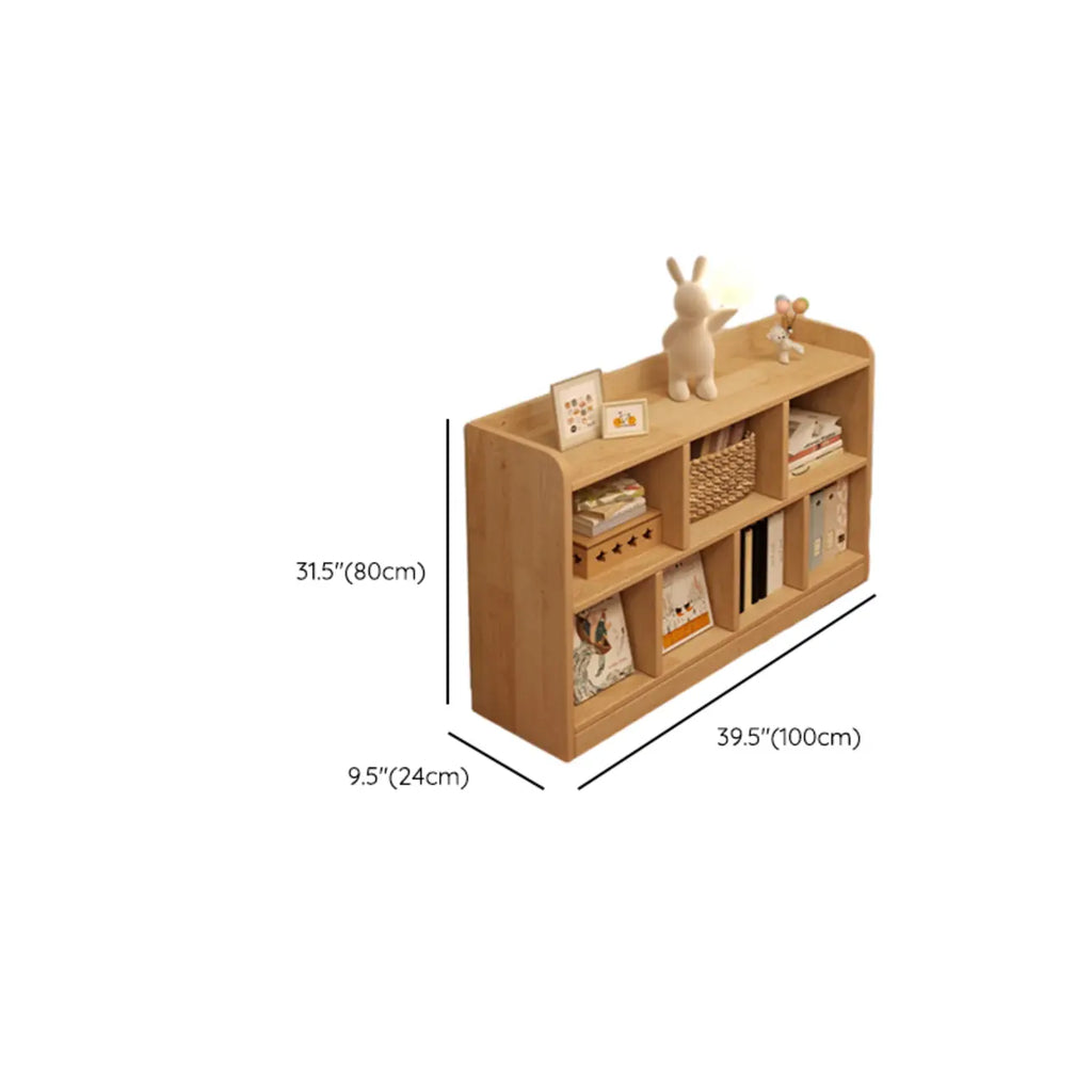 Bibliothèque basse rectangulaire en bois brun naturel avec rangement horizontal