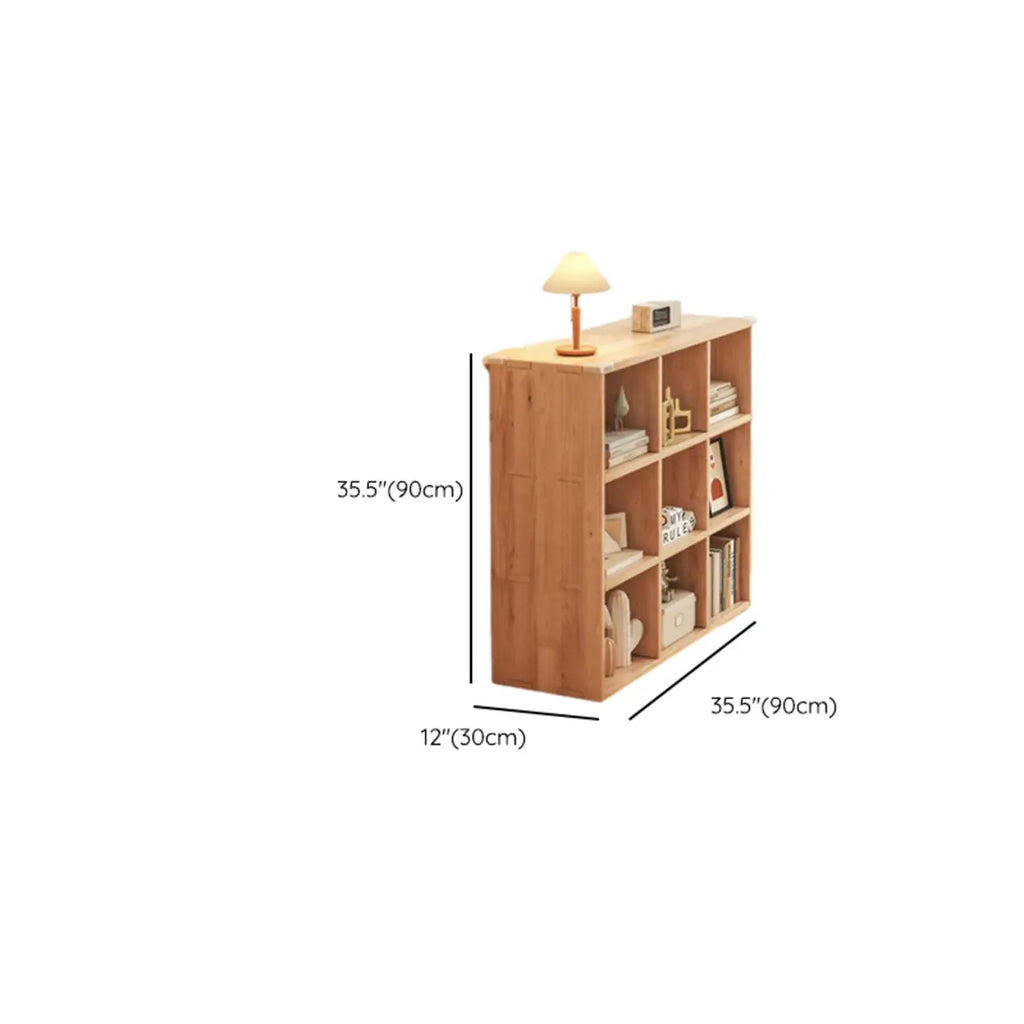 Bibliothèque basse rectangulaire en bois brun naturel avec rangement horizontal