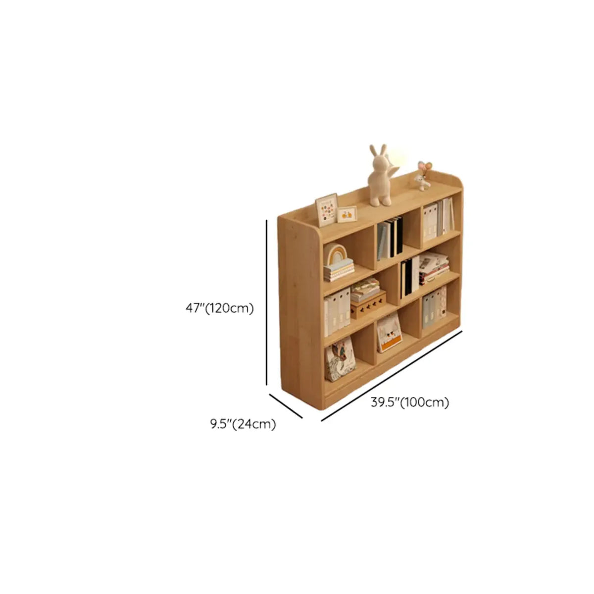 Bibliothèque basse rectangulaire en bois brun naturel avec rangement horizontal