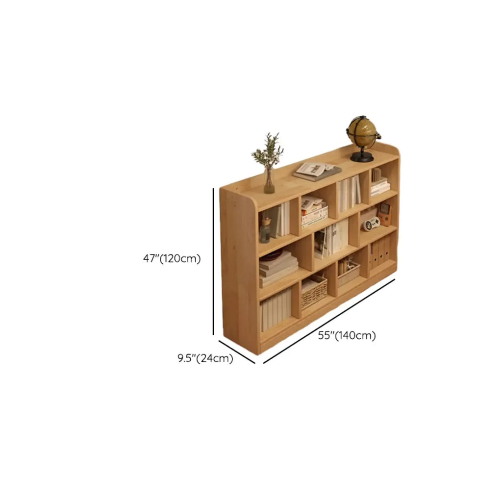 Bibliothèque basse rectangulaire en bois brun naturel avec rangement horizontal