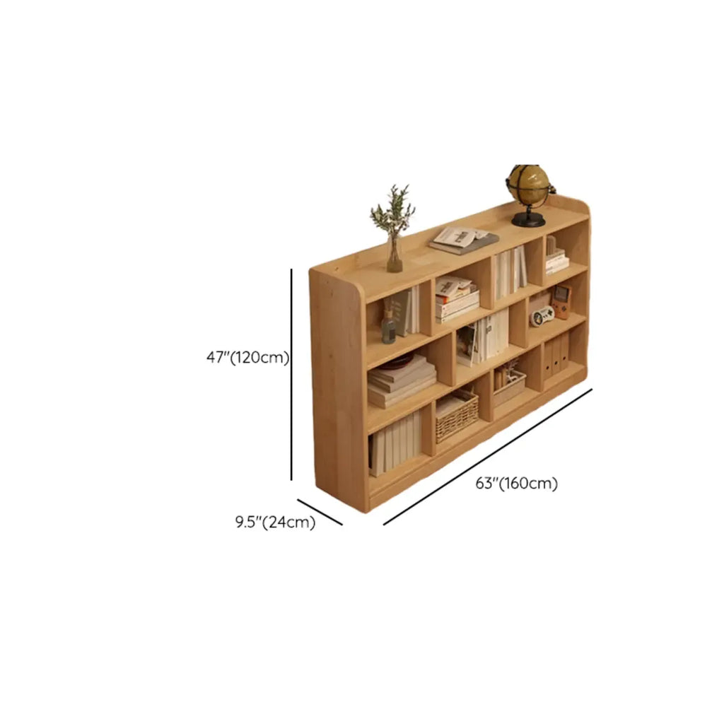 Bibliothèque basse rectangulaire en bois brun naturel avec rangement horizontal
