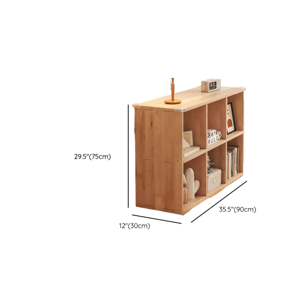 Bibliothèque basse rectangulaire en bois brun naturel avec rangement horizontal
