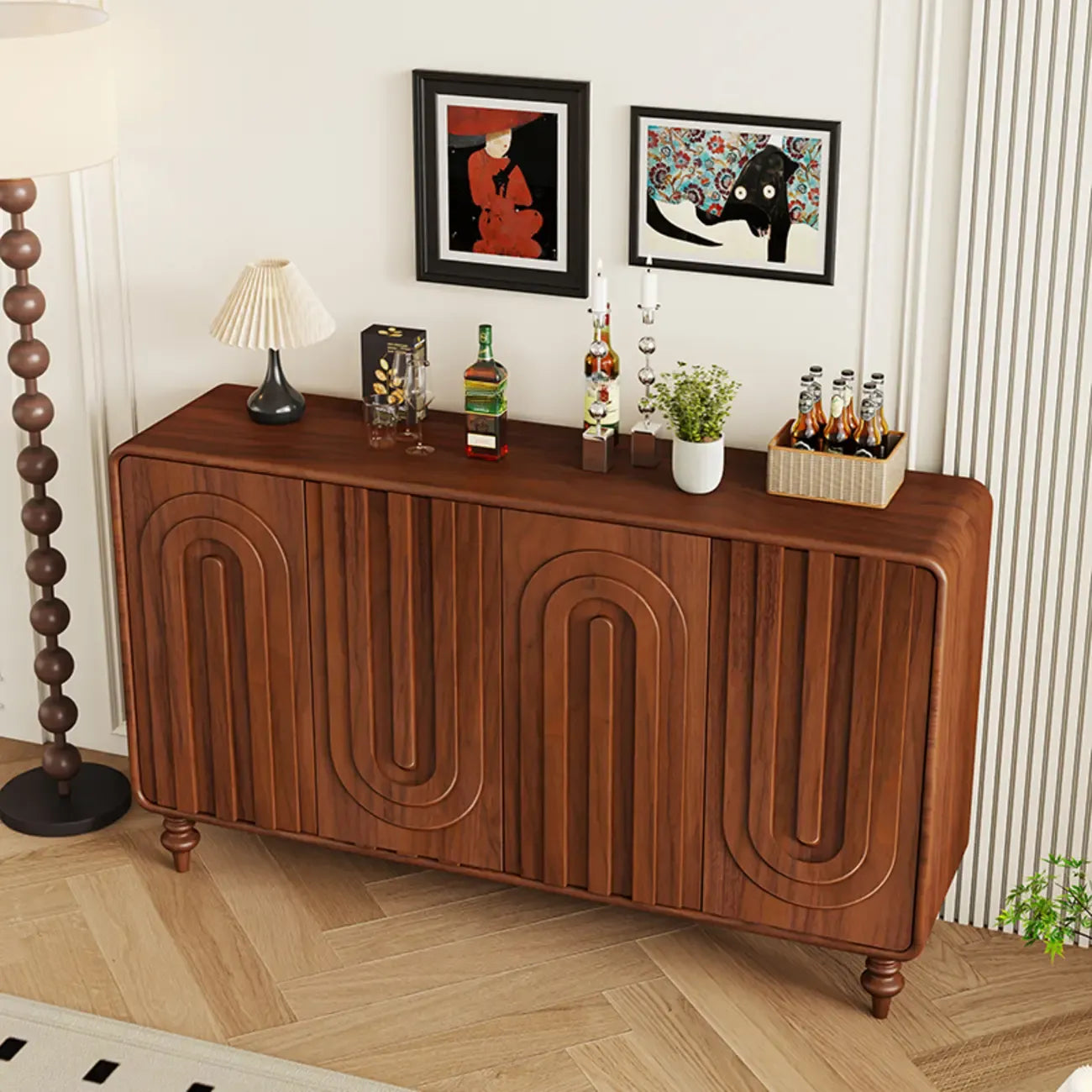 Armoire à chaussures d'entrée en bois à 3 portes sculptées en forme de vague