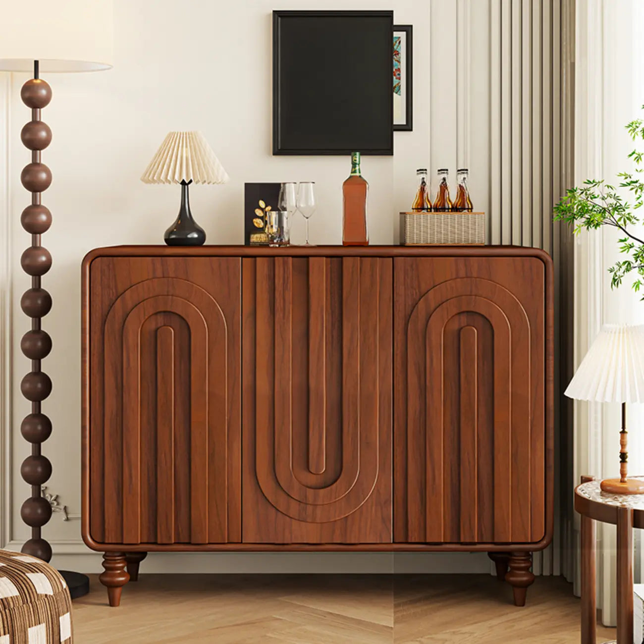 Armoire à chaussures d'entrée en bois à 3 portes sculptées en forme de vague