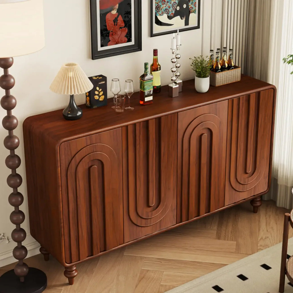 Armoire à chaussures d'entrée en bois à 3 portes sculptées en forme de vague