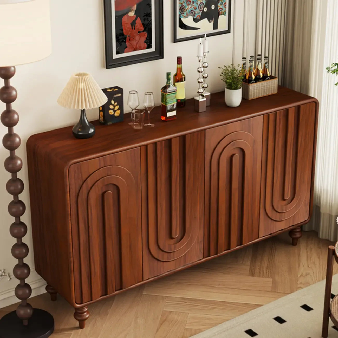 Armoire à chaussures d'entrée en bois à 3 portes sculptées en forme de vague