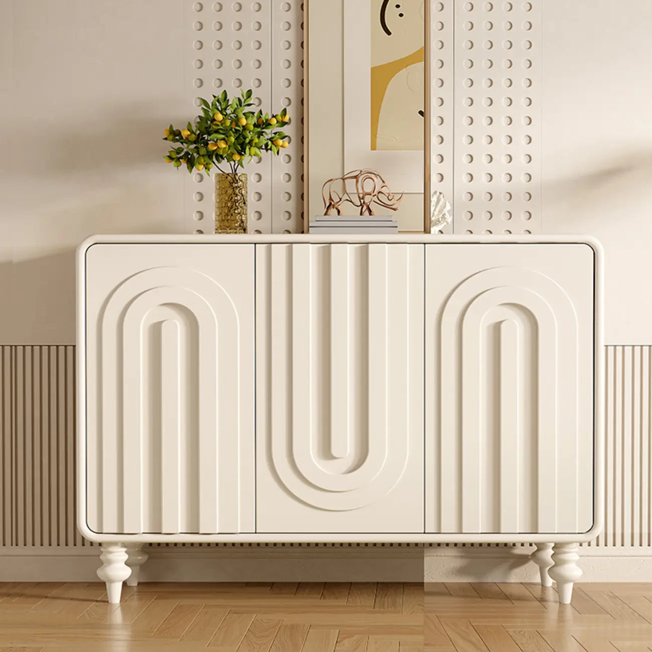 Armoire à chaussures d'entrée en bois à 3 portes sculptées en forme de vague