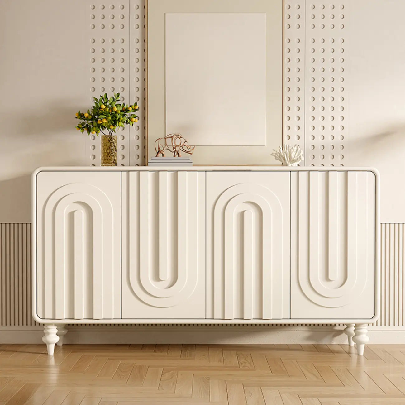 Armoire à chaussures d'entrée en bois à 3 portes sculptées en forme de vague