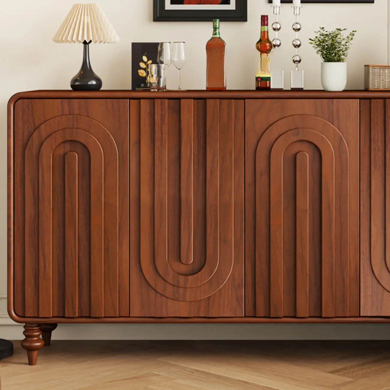 Armoire à chaussures d'entrée en bois à 3 portes sculptées en forme de vague