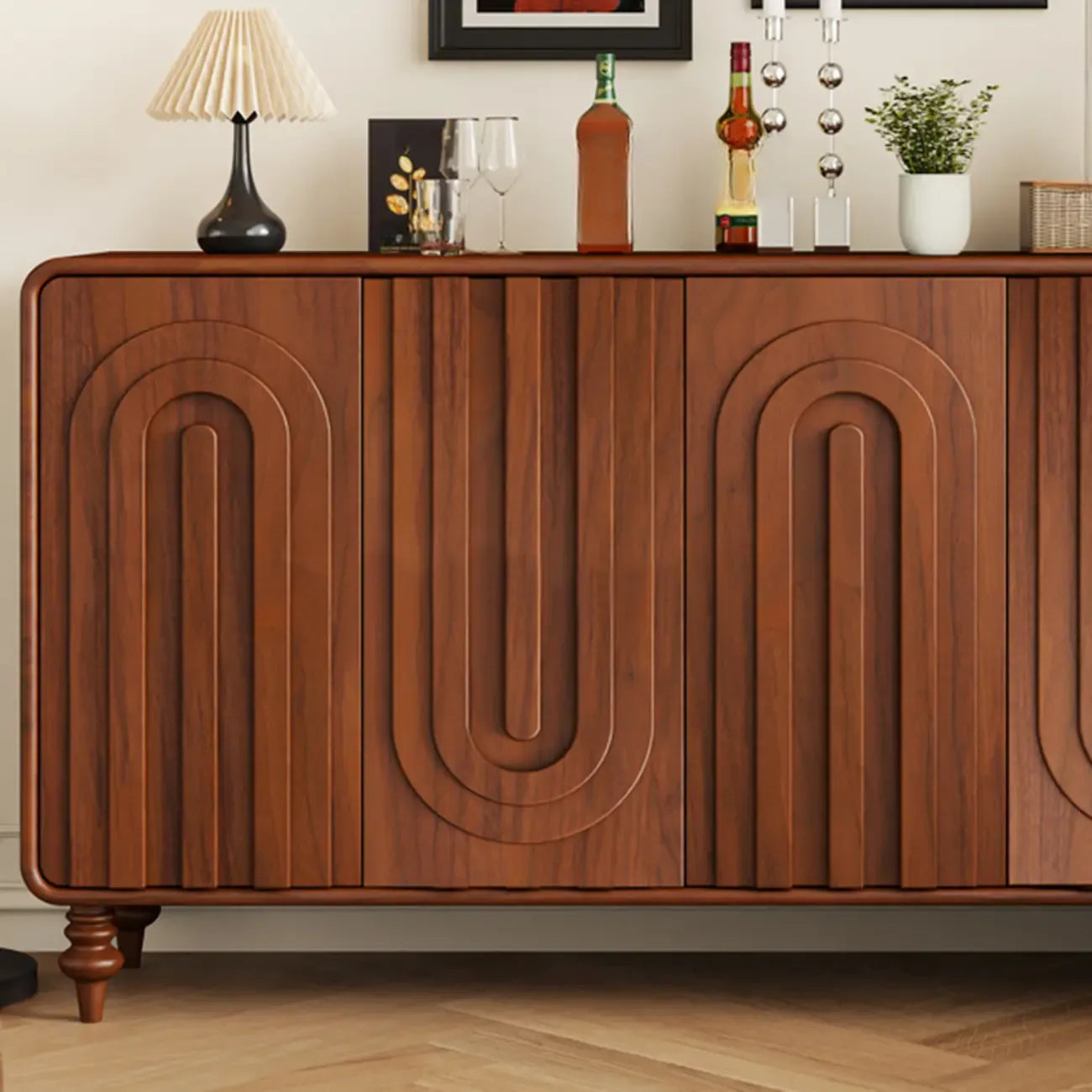 Armoire à chaussures d'entrée en bois à 3 portes sculptées en forme de vague