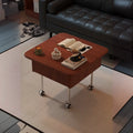 Table basse carrée en bois et métal avec plateau relevable et roulettes