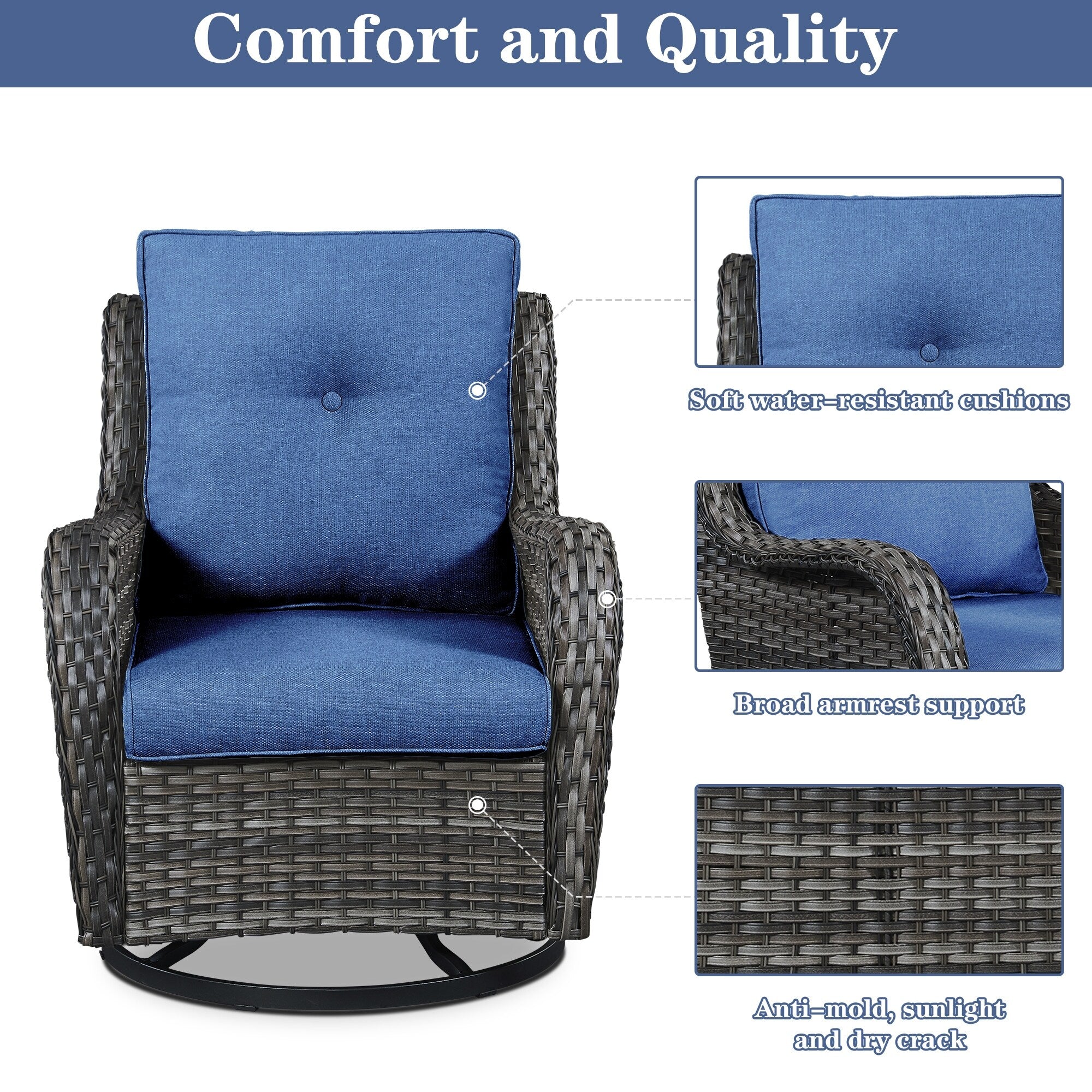 Fauteuils de jardin à bascule en osier Gymojoy avec base pivotante (lot de 2)
