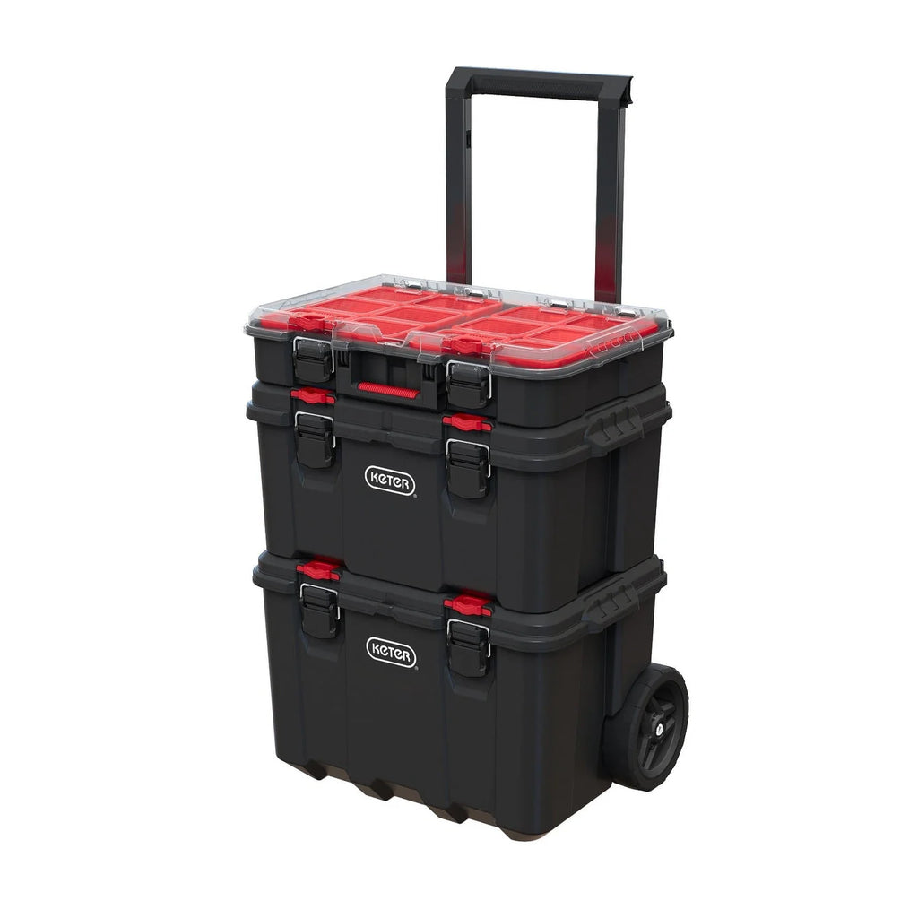 Système de rangement et d'organisation d'outils mobiles Keter Stack-n-Roll 3 pièces, boîte à outils modulaire en résine durable