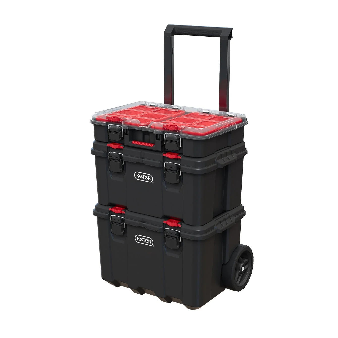 Système de rangement et d'organisation d'outils mobiles Keter Stack-n-Roll 3 pièces, boîte à outils modulaire en résine durable