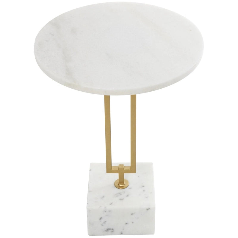 Table d'appoint géométrique en marbre avec support rectangulaire en métal doré - Blanc - Roche River Decor