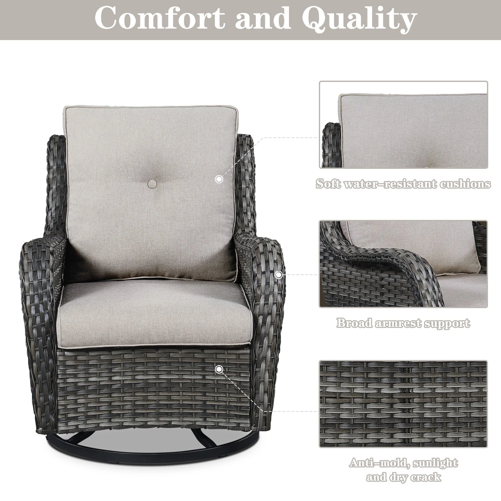Fauteuils de jardin à bascule en osier Gymojoy avec base pivotante (lot de 2)